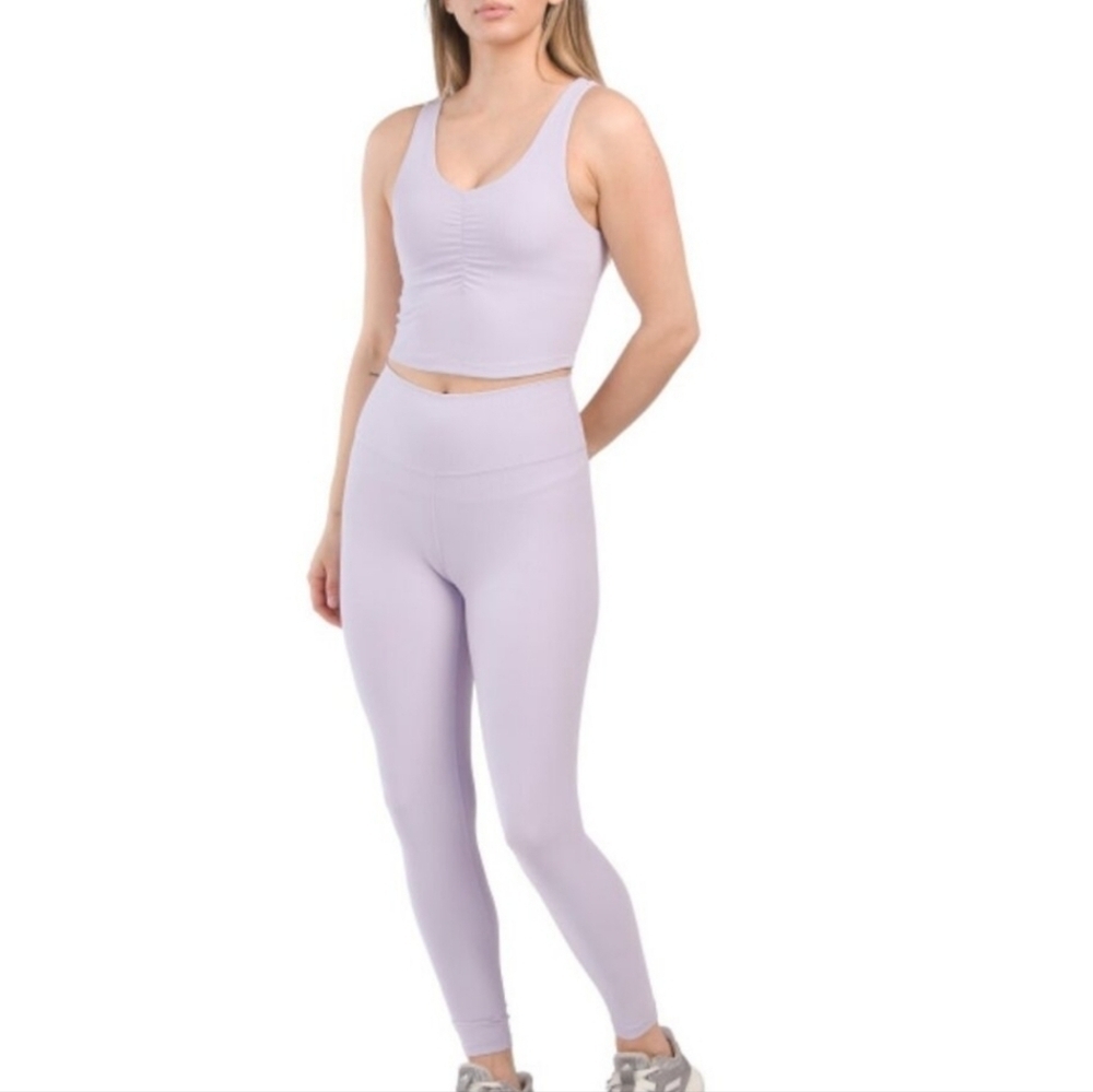 Wilo The Label Ruched Bra and Ribbed Leggings Set Lilac NEW - Picture 2 of 8